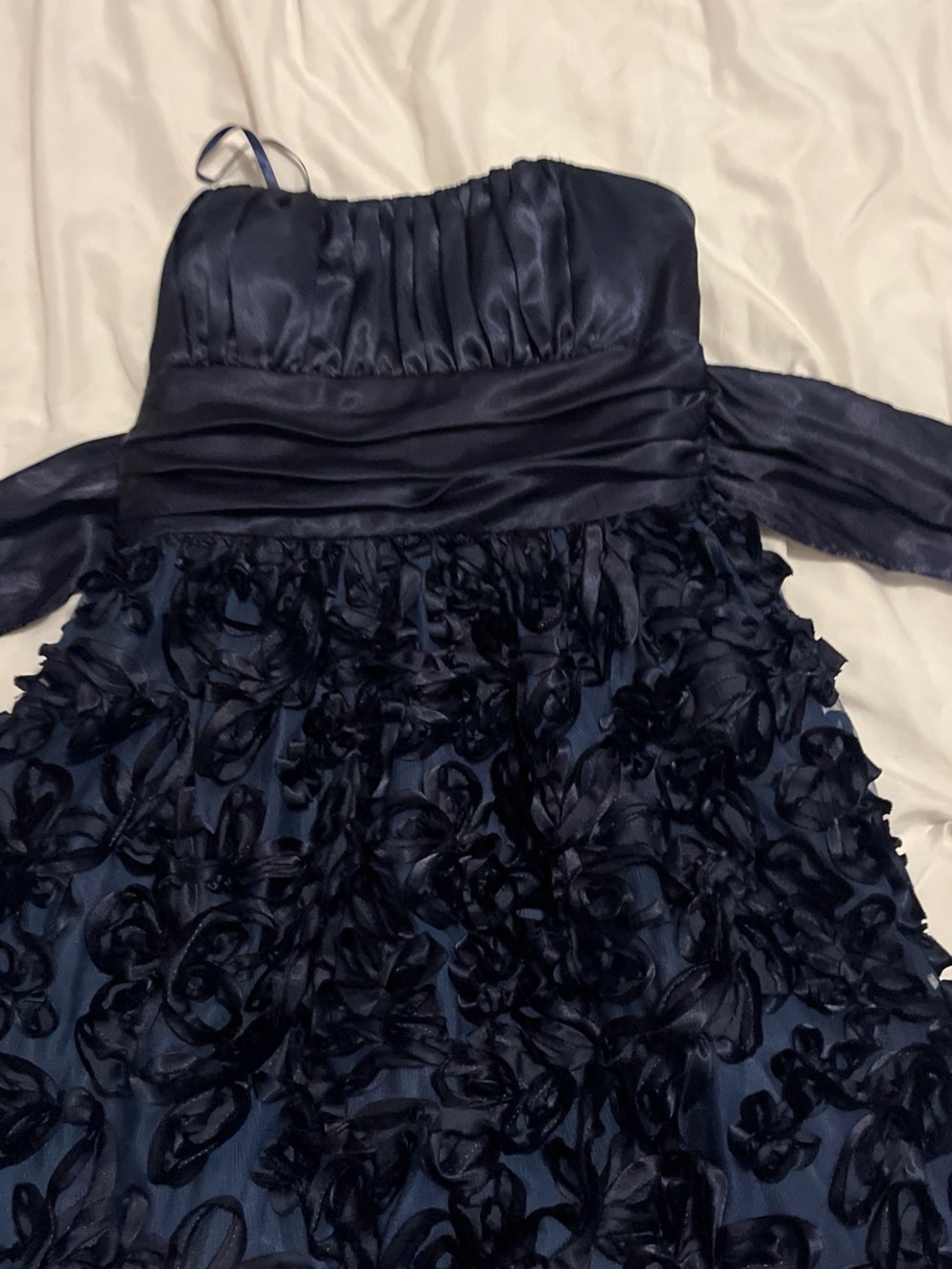 Navy Floral-Applique Party Dress